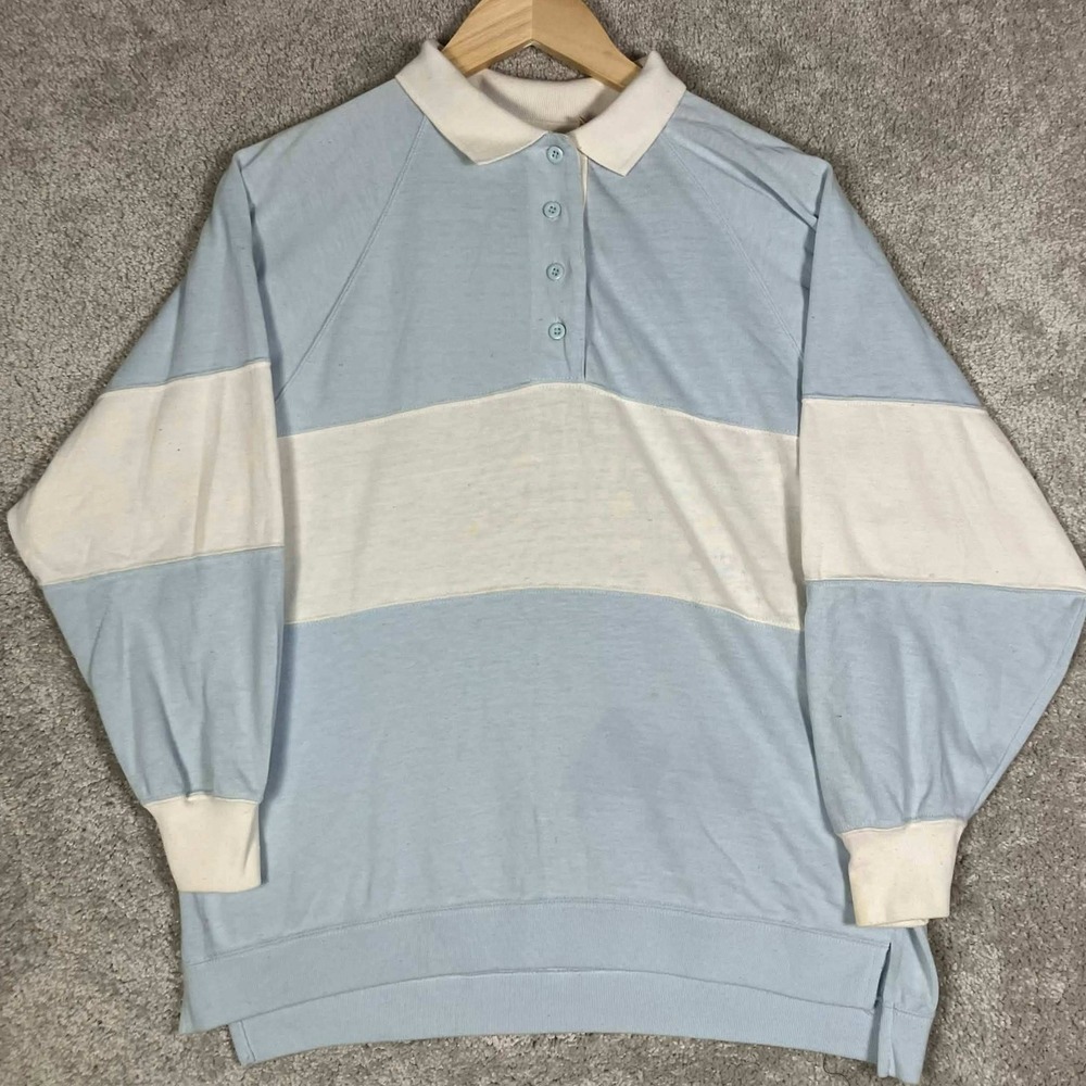 Vintage 80s Players Club Colorblock Polo Sweatshirt Blue White Medium Rugby